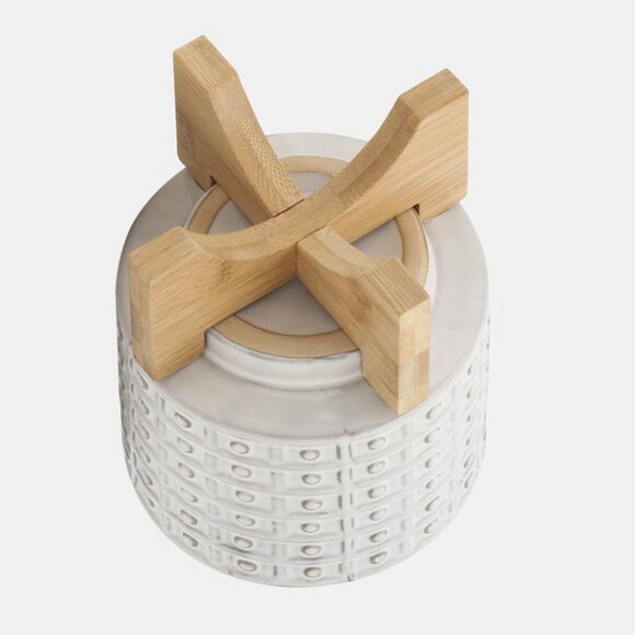 New Ceramic Textured Beaded Flower Herbs Planter Pot With Wood Stand - Picture 9 of 9